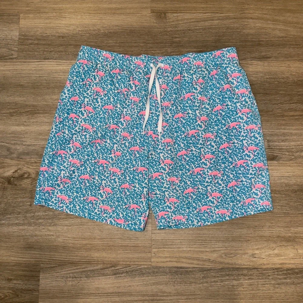 Chubbies Mens Flamingo Print Swim Trunks Blue Pink 7 Inch Inseam XXL